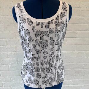St. John Boutique Beaded Tank Top - White with Black Beading that Sparkle
